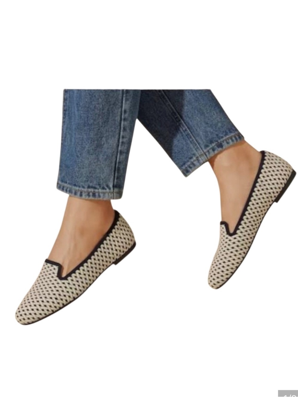 Vivaia Audrey Round-Toe Woven Knit Loafers Navy/Ivory Size 39.5 US Size 8.5